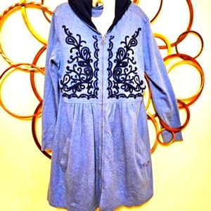 DG2 Vintage Long Hoodie with Embroidery Design